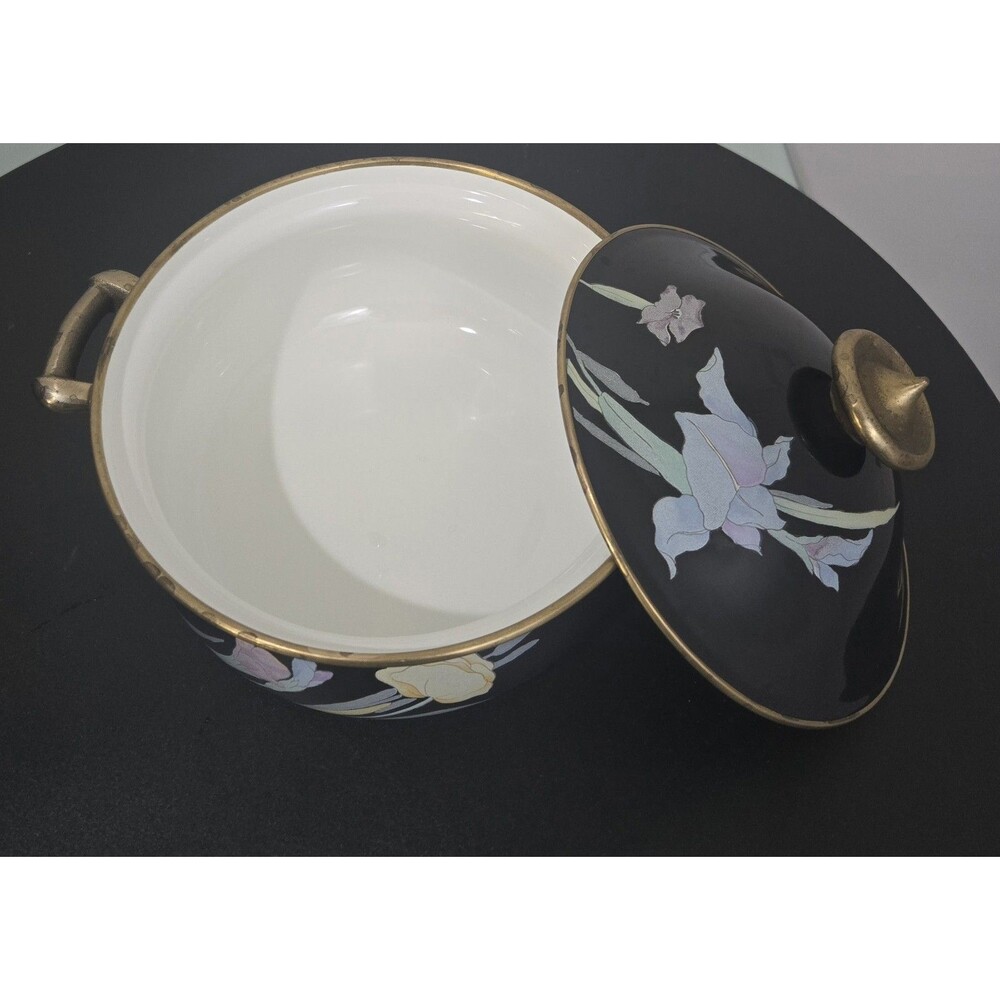 Mikasa Grande Chef Charisma Enamel Pot Black Floral Japan - Picture 2 of 5
